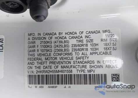 2021 Honda Cr-V Awd Ex from USA, damaged, VIN 2HKRW2H55MH601558